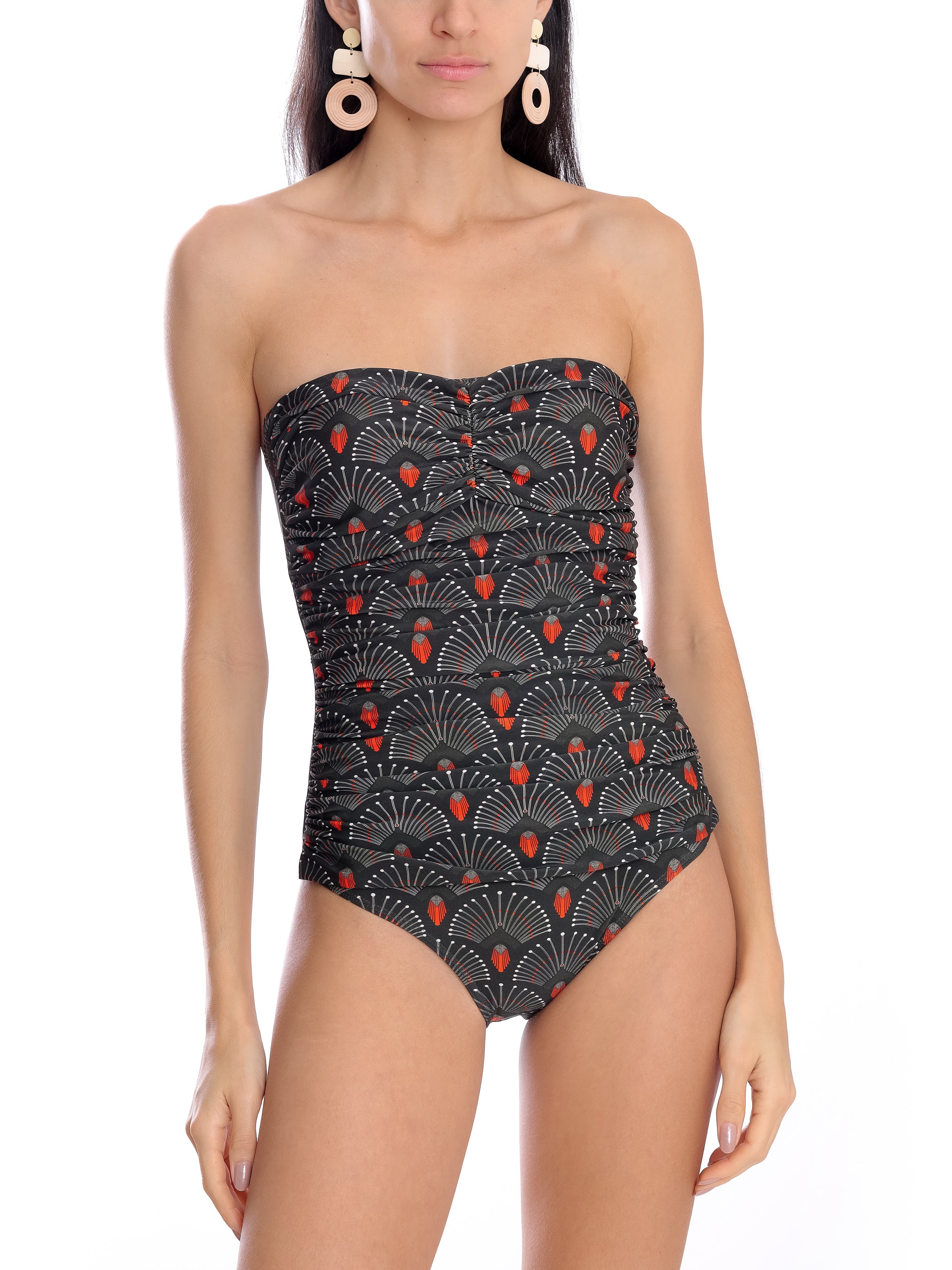 Melissa -Print Ruched Strapless Swimsuit