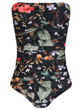 Melissa Floral-Print Ruched Strapless Swimsuit Orvalho