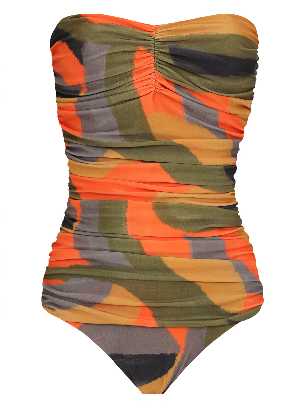 Melissa Abstract-Print Ruched Strapless Swimsuit