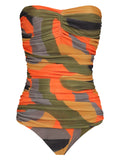 Melissa Abstract-Print Ruched Strapless Swimsuit