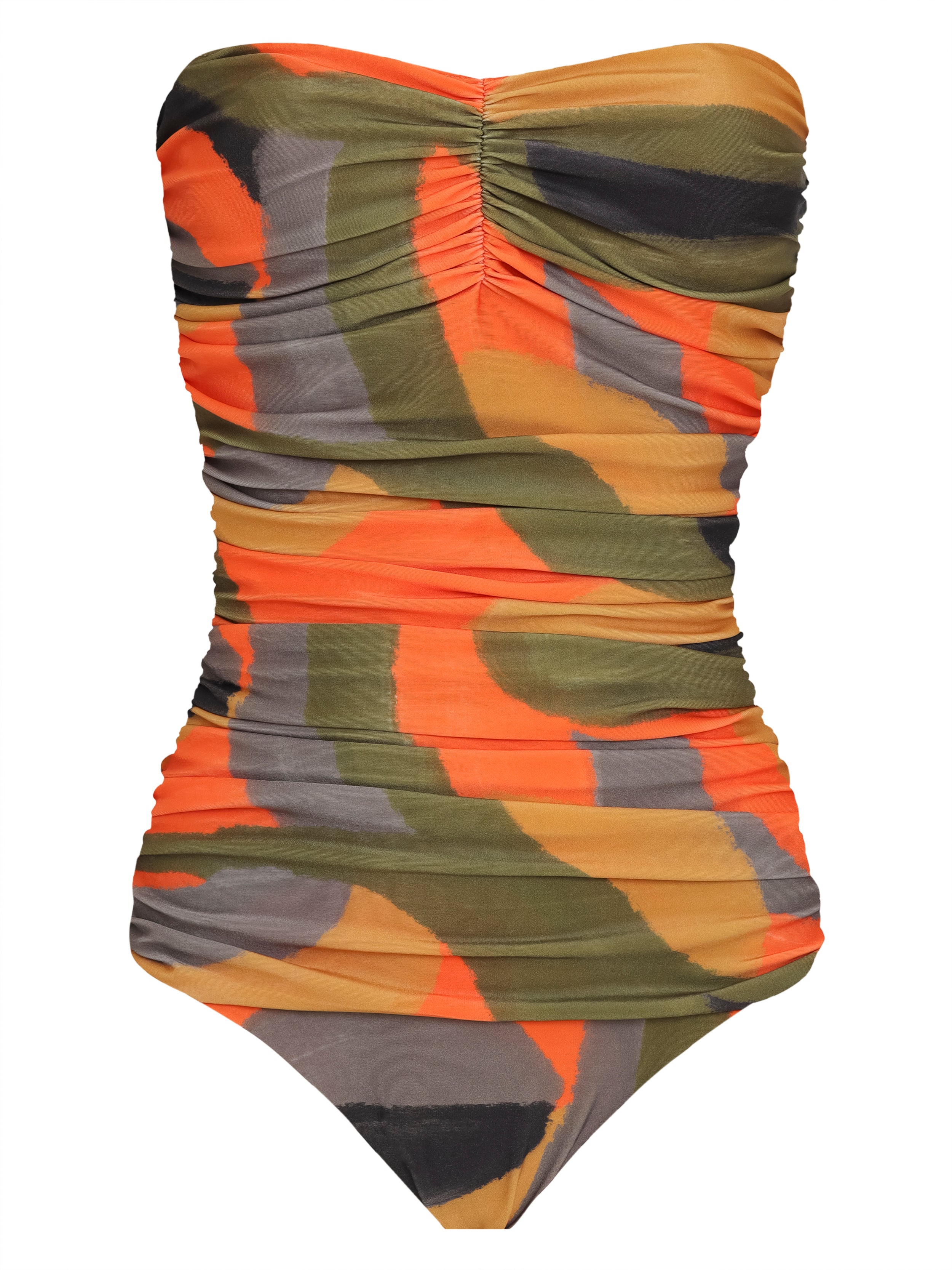 Melissa Abstract-Print Ruched Strapless Swimsuit