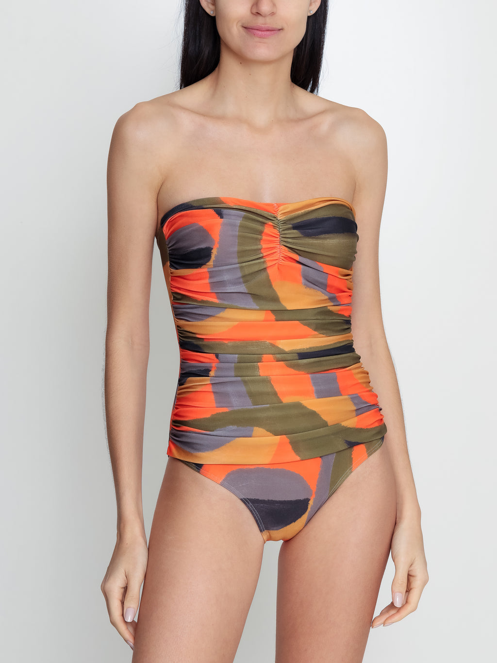 Melissa Abstract-Print Ruched Strapless Swimsuit