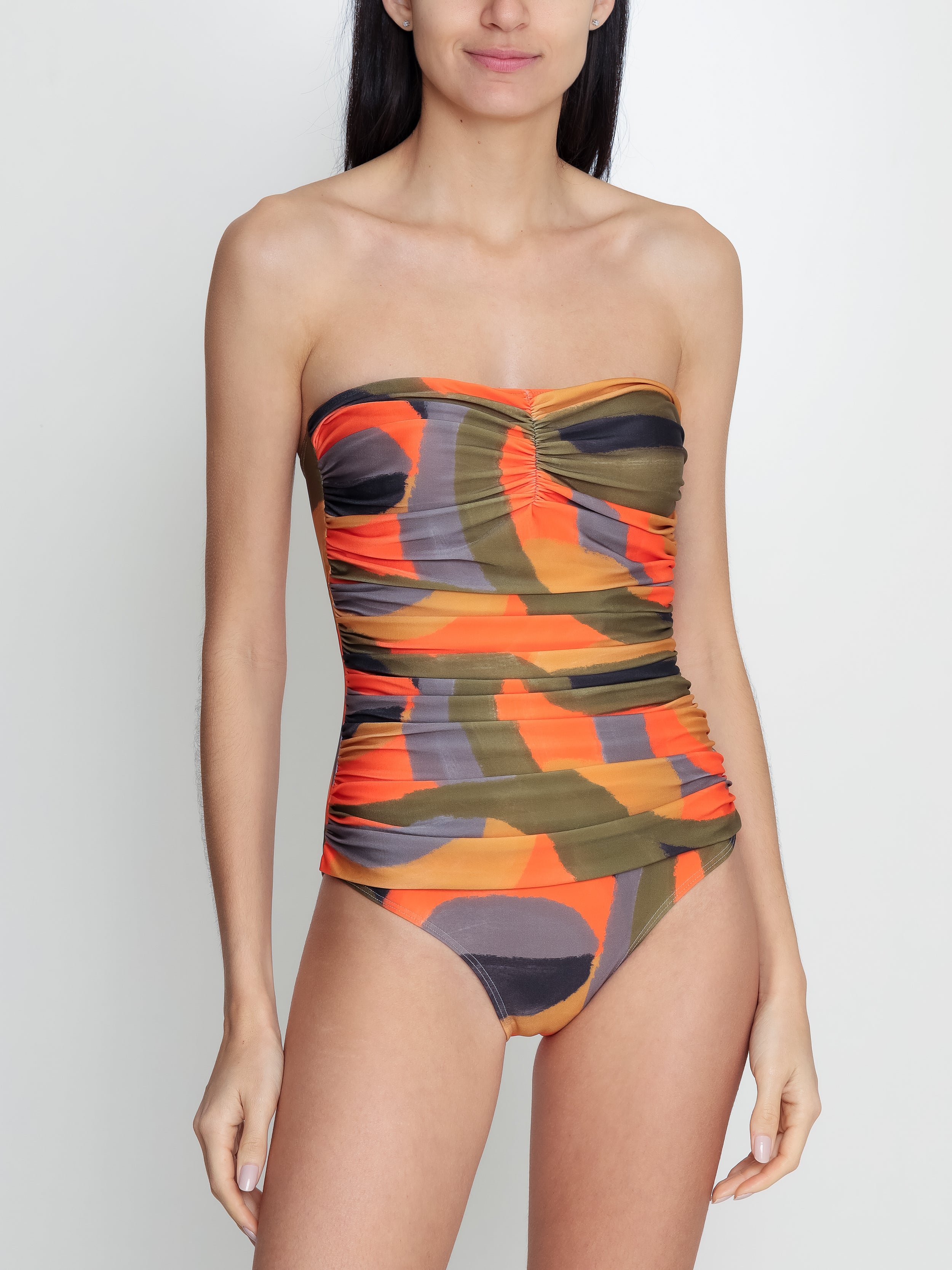Melissa Abstract-Print Ruched Strapless Swimsuit