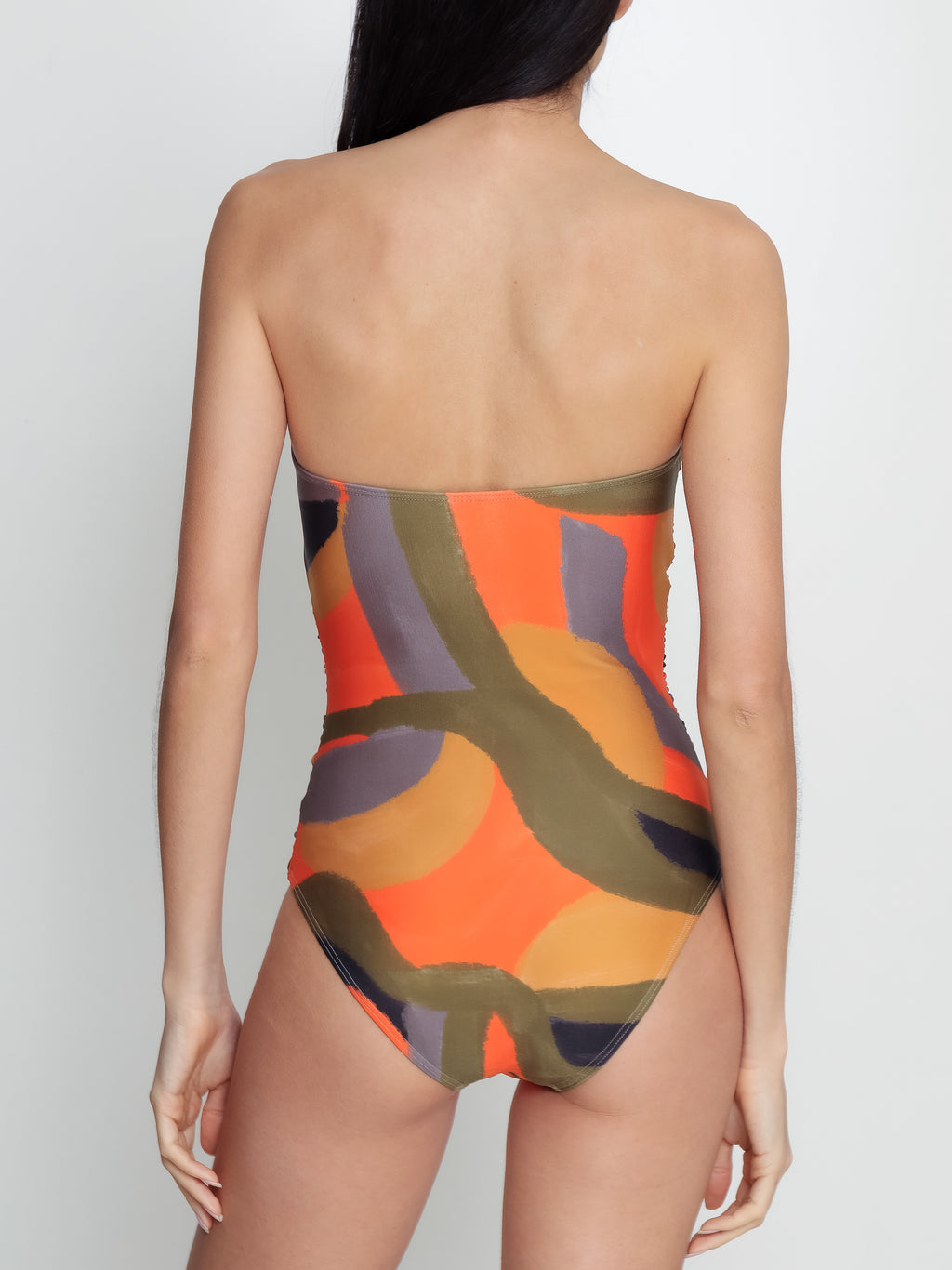Melissa Abstract-Print Ruched Strapless Swimsuit