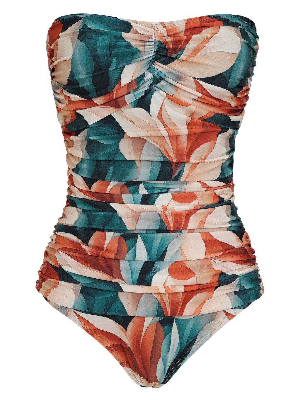 Melissa Foliage-Print Ruched Strapless Swimsuit