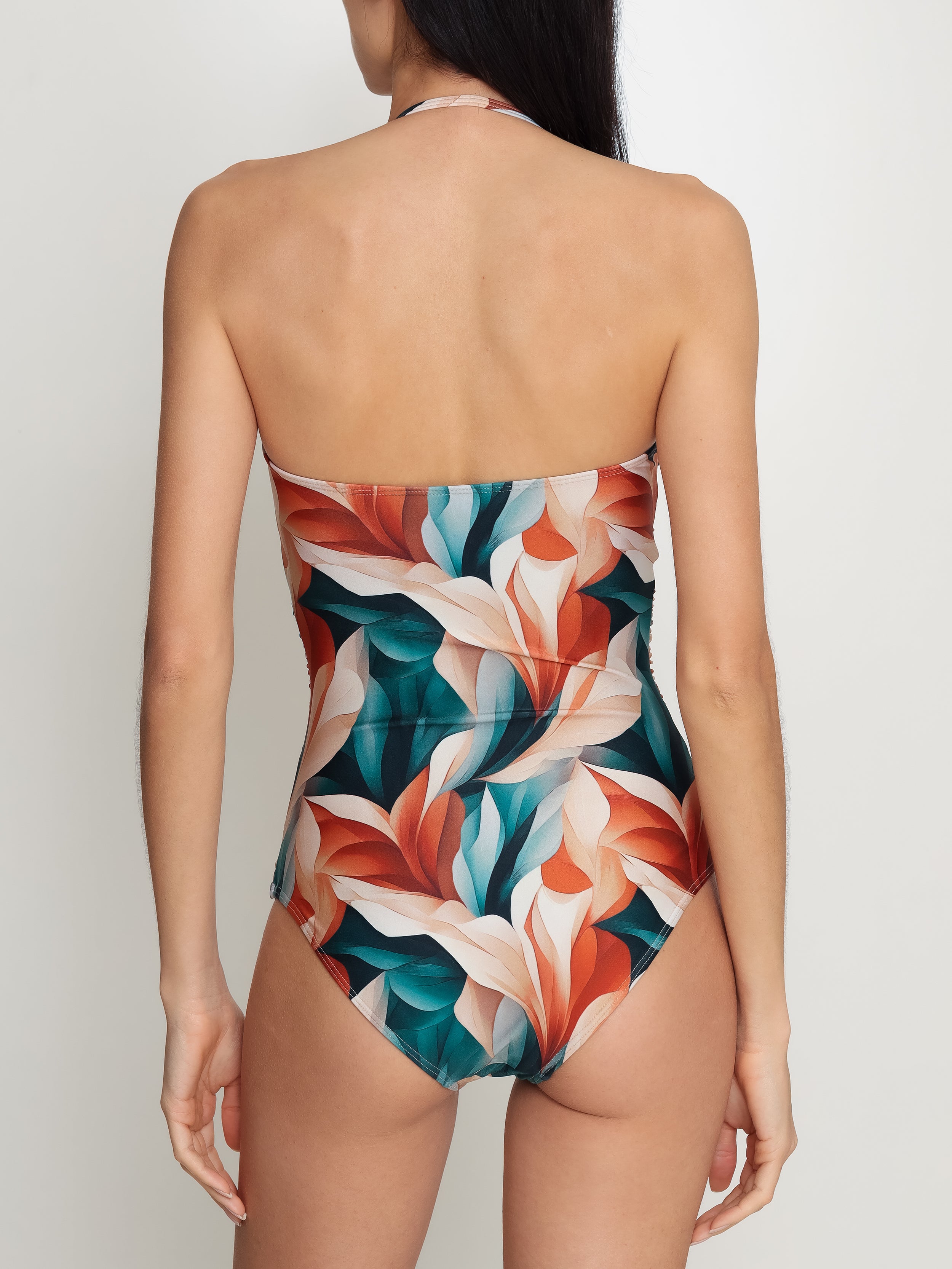 Melissa Foliage-Print Ruched Strapless Swimsuit