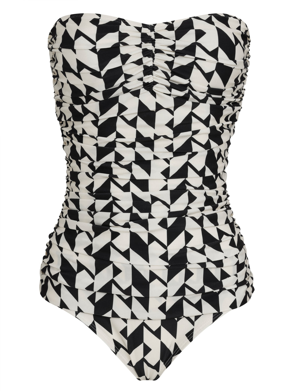 Melissa Geometric-Print Ruched Strapless Swimsuit