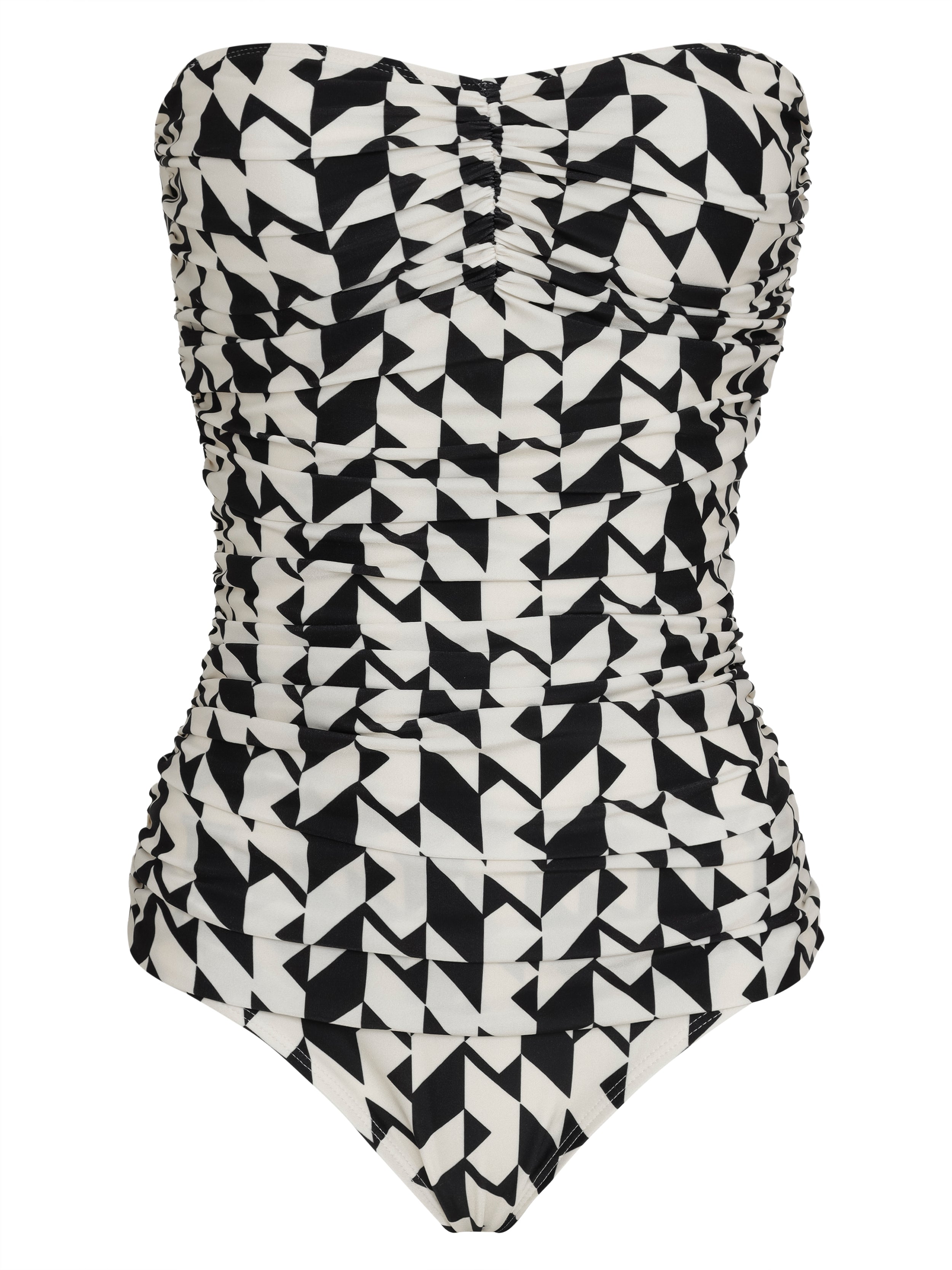 Melissa Geometric-Print Ruched Strapless Swimsuit