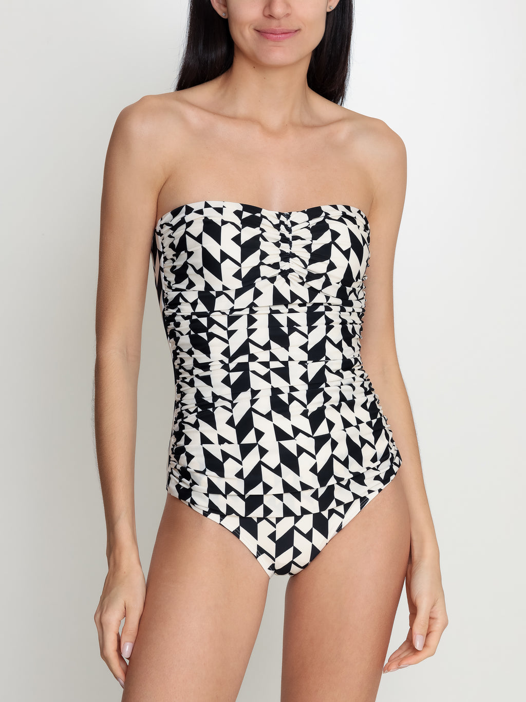 Melissa Geometric-Print Ruched Strapless Swimsuit