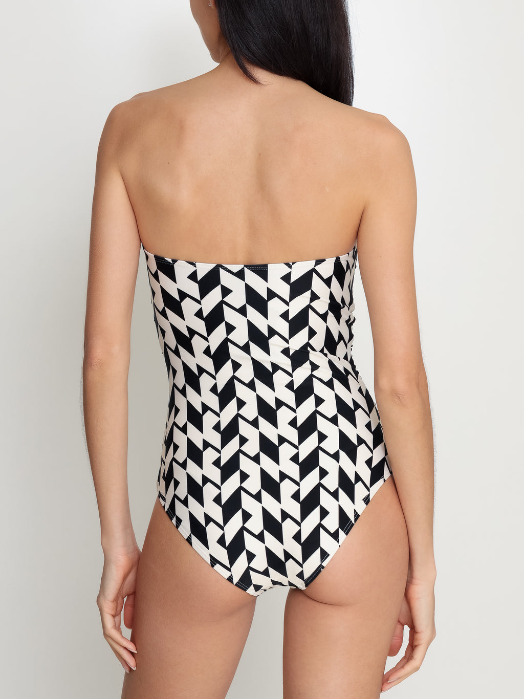 Melissa Geometric-Print Ruched Strapless Swimsuit