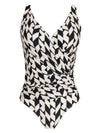 Maisa Geometric-Print Striped Draped Open-Back Swimsuit Zaya
