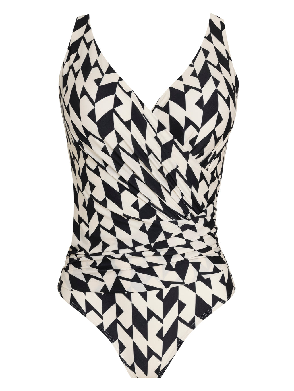 Maisa Geometric-Print Striped Draped Open-Back Swimsuit