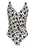 Maisa Geometric-Print Striped Draped Open-Back Swimsuit
