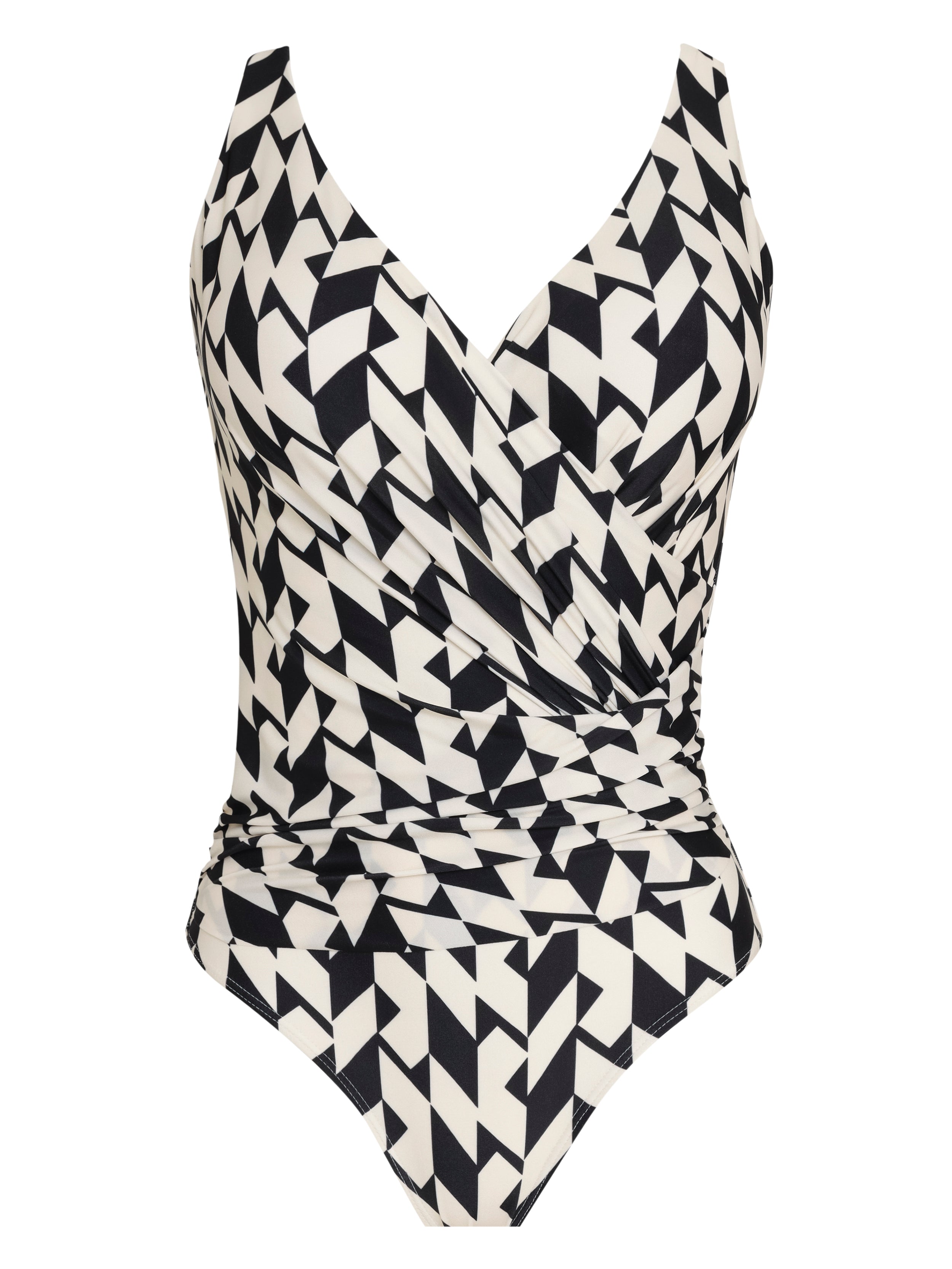 Maisa Geometric-Print Striped Draped Open-Back Swimsuit