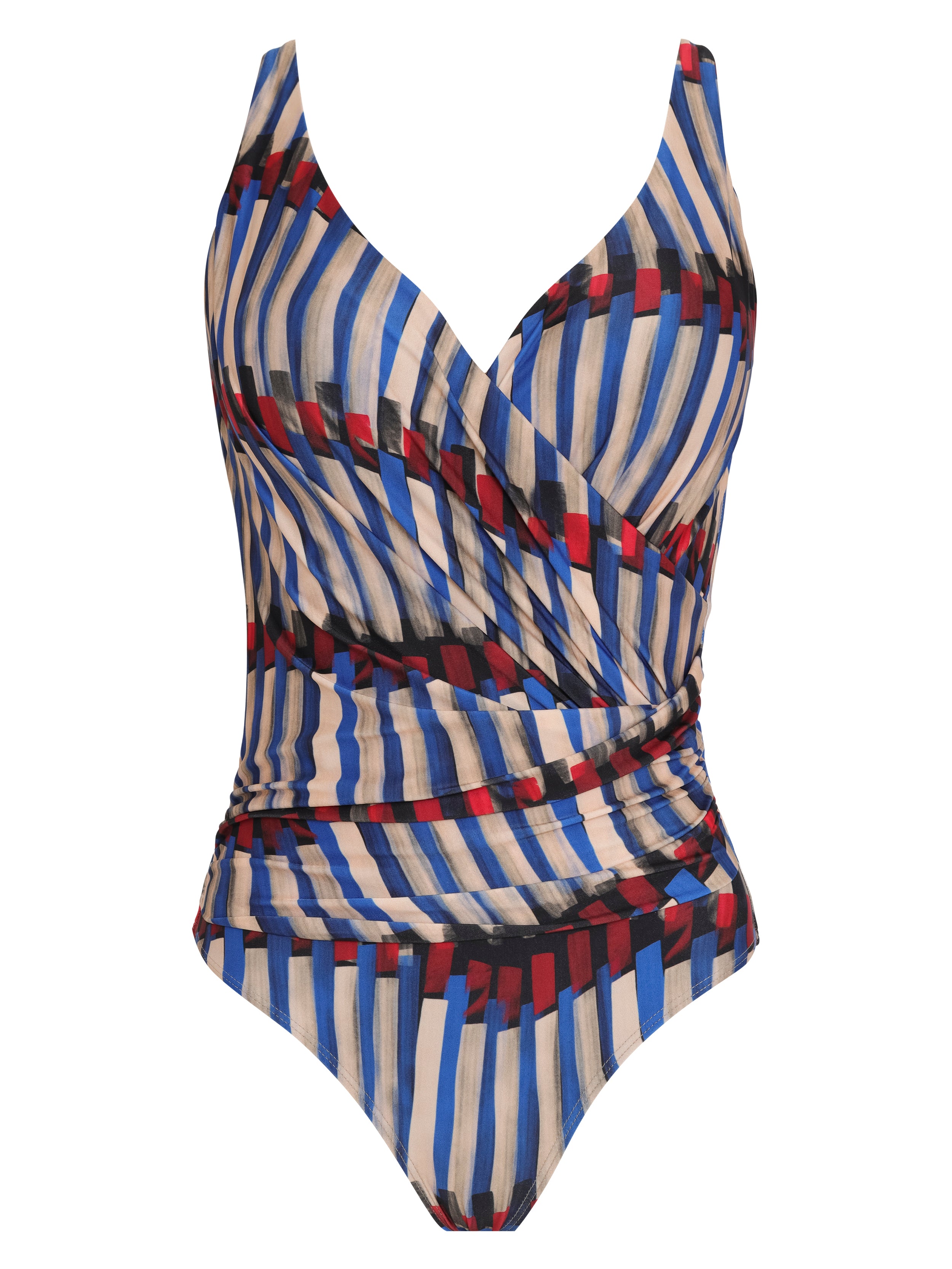Maisa Graphic-Print Striped Draped Open-Back Swimsuit