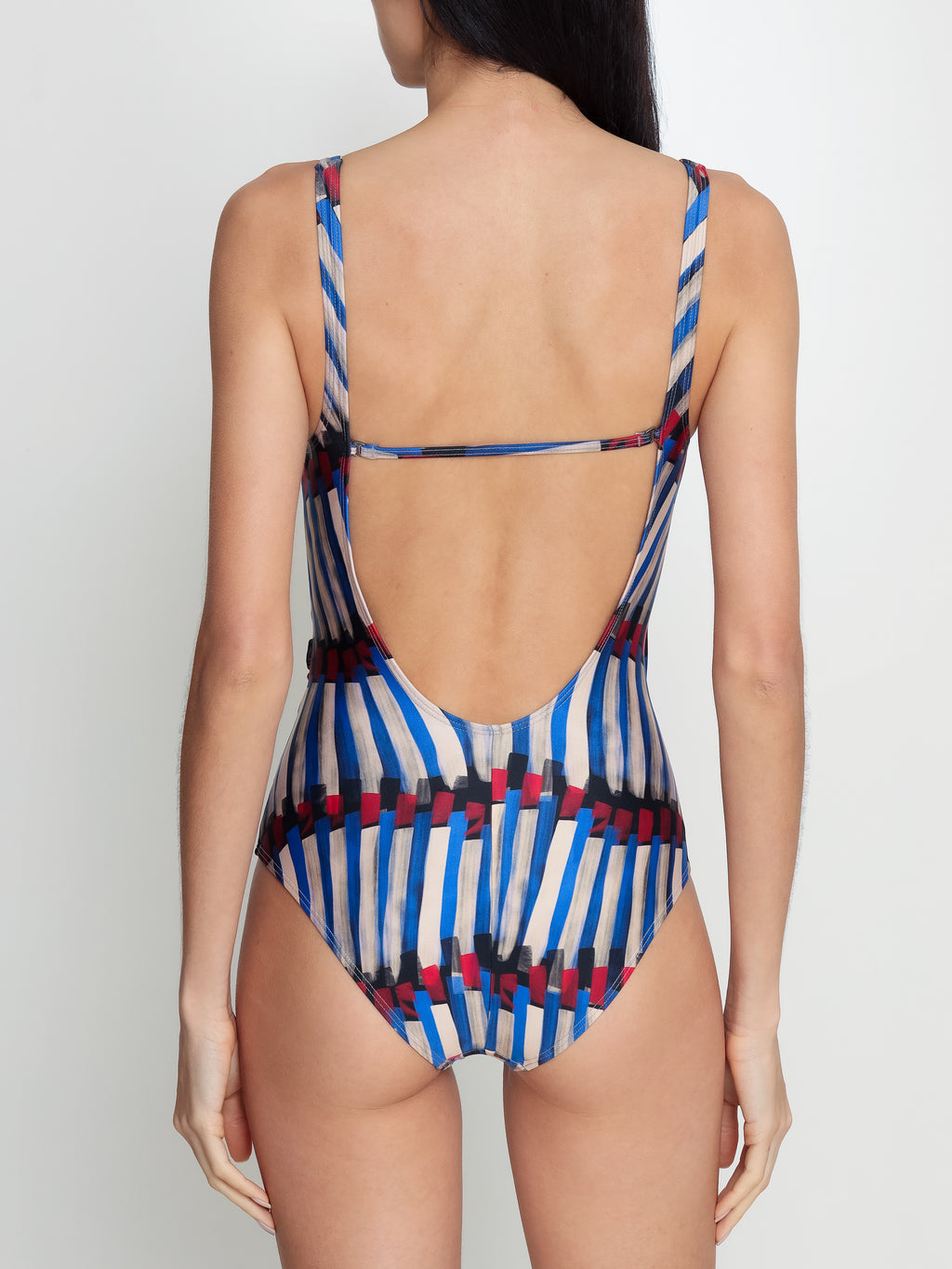 Maisa Graphic-Print Striped Draped Open-Back Swimsuit