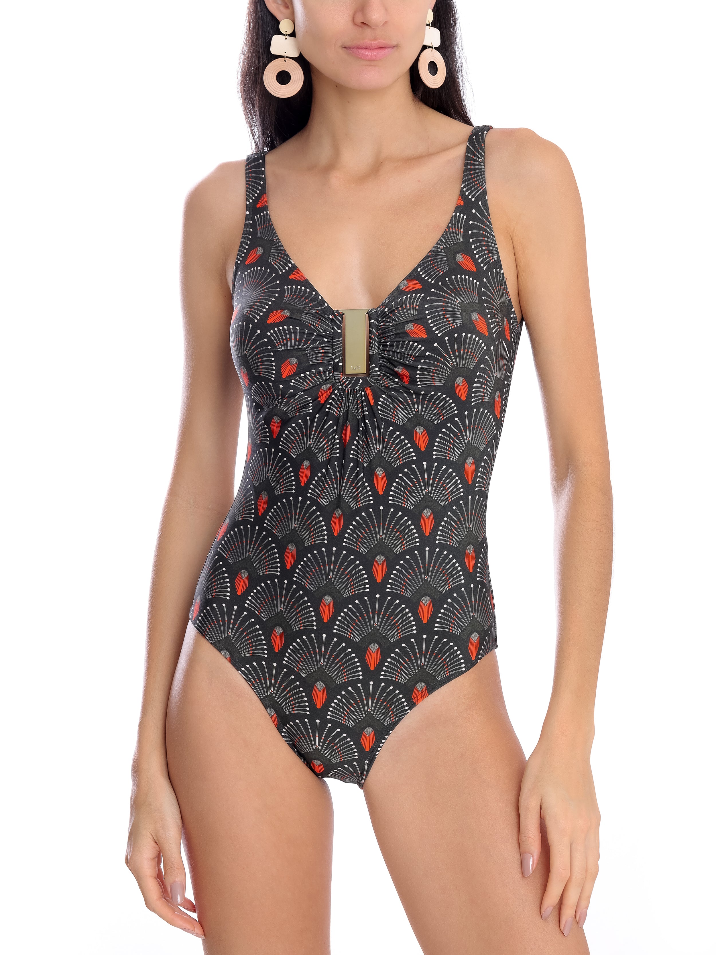 Mirassol Geometric-Print Twisted Detail Swimsuit Cocar