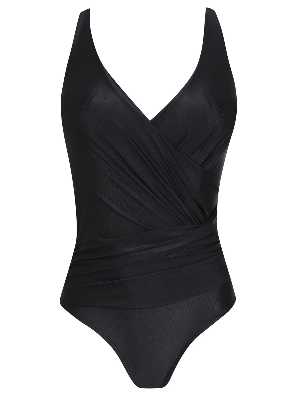 Maisa Black Plain Striped Draped Open-Back Swimsuit