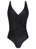 Maisa Black Plain Striped Draped Open-Back Swimsuit