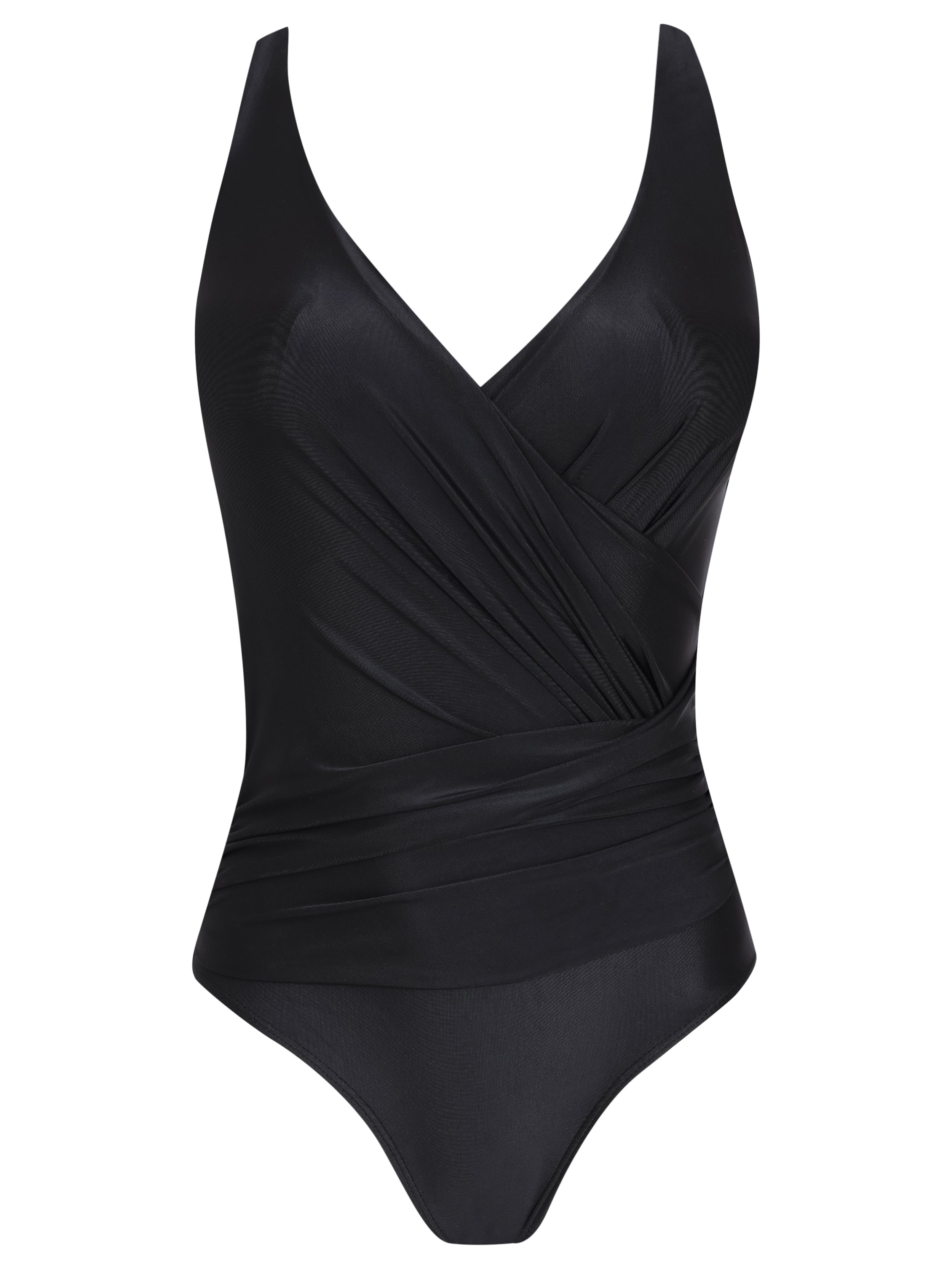 Maisa Black Plain Striped Draped Open-Back Swimsuit