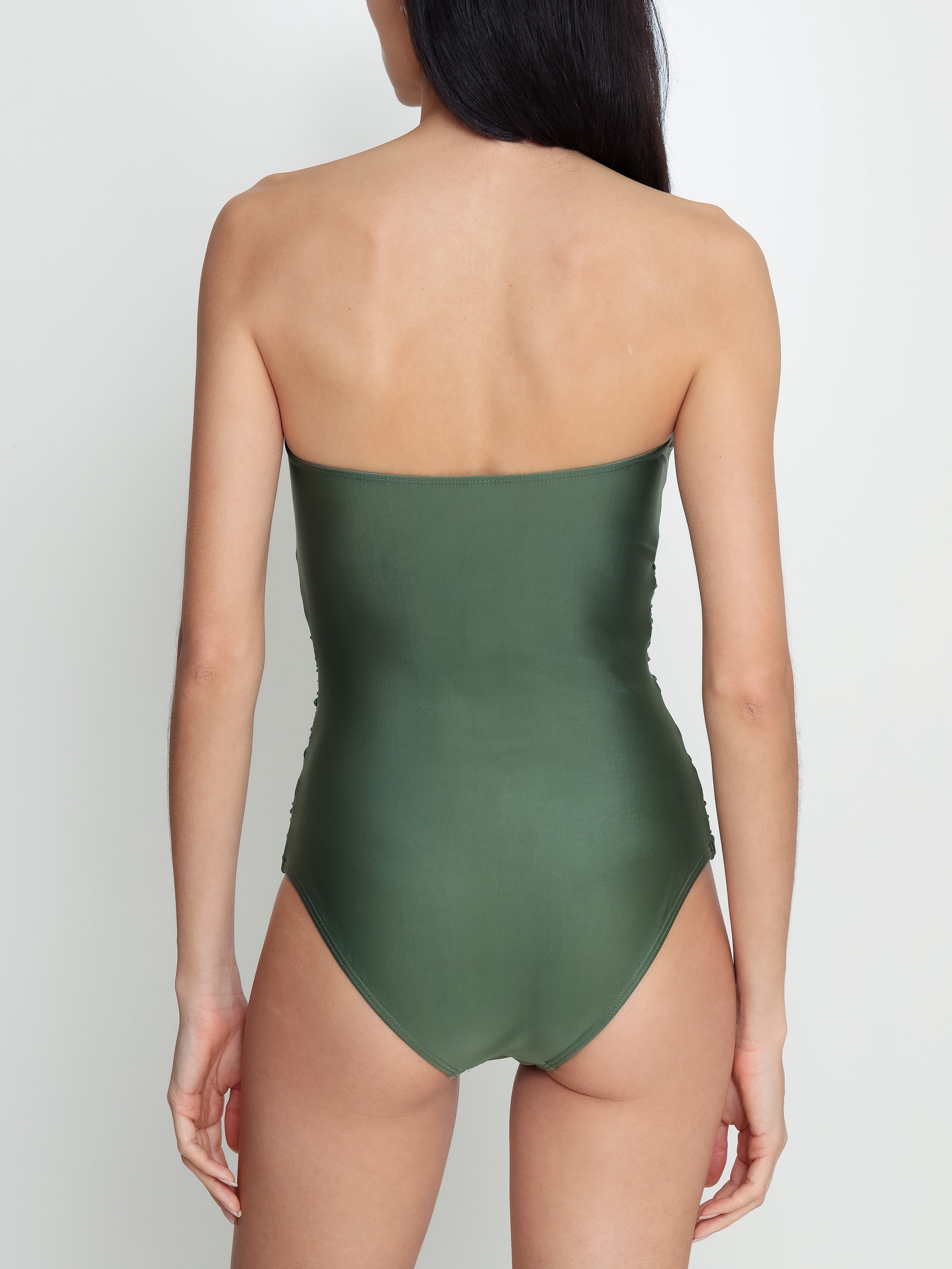 Melissa Green Plain Ruched Strapless Swimsuit