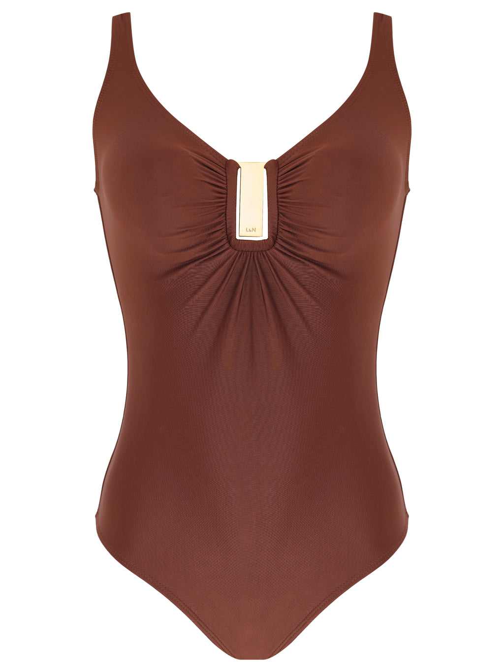 Mirassol Brown Plain Twisted Detail Swimsuit