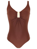 Mirassol Brown Plain Twisted Detail Swimsuit
