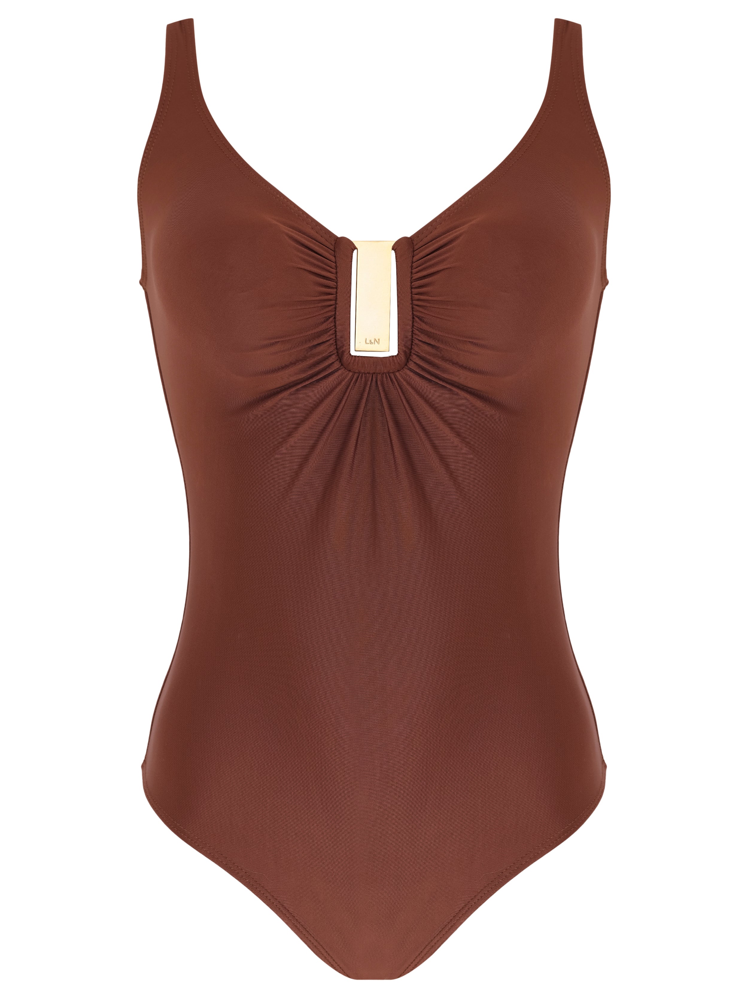 Mirassol Brown Plain Twisted Detail Swimsuit