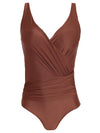 Maisa Brown Plain Draped Open-Back Swimsuit