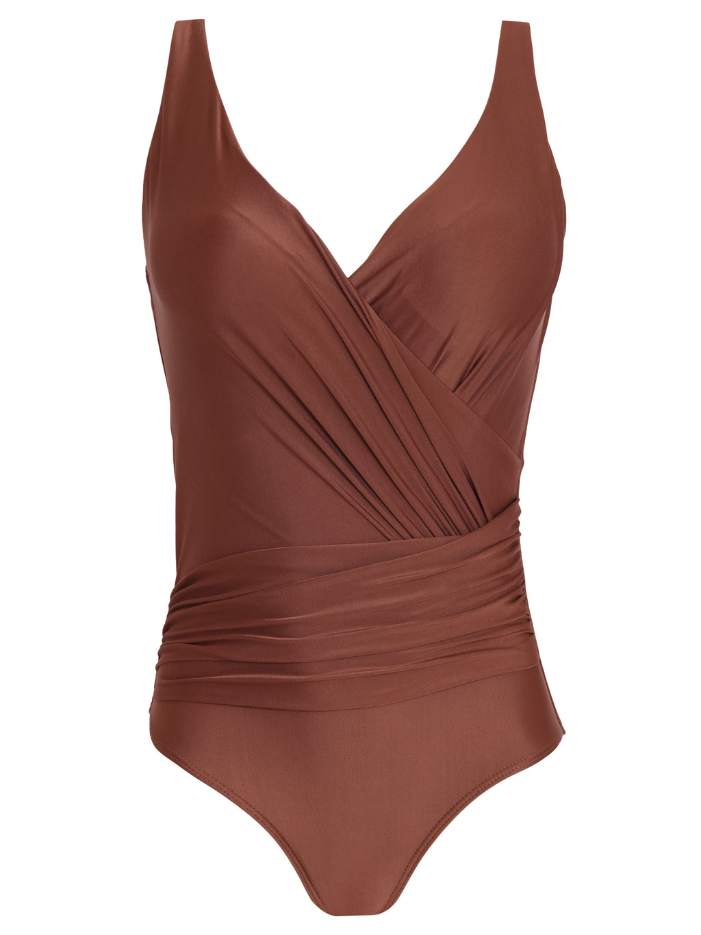 Maisa Brown Plain Striped Draped Open-Back Swimsuit