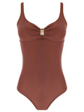 Roberta Brown Plain Open-Back Swimsuit