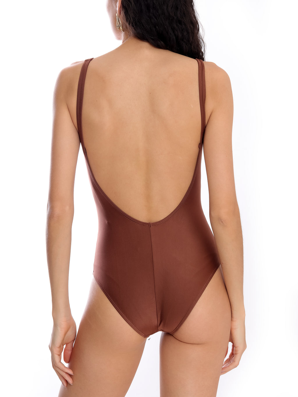 Roberta Brown Plain Open-Back Swimsuit