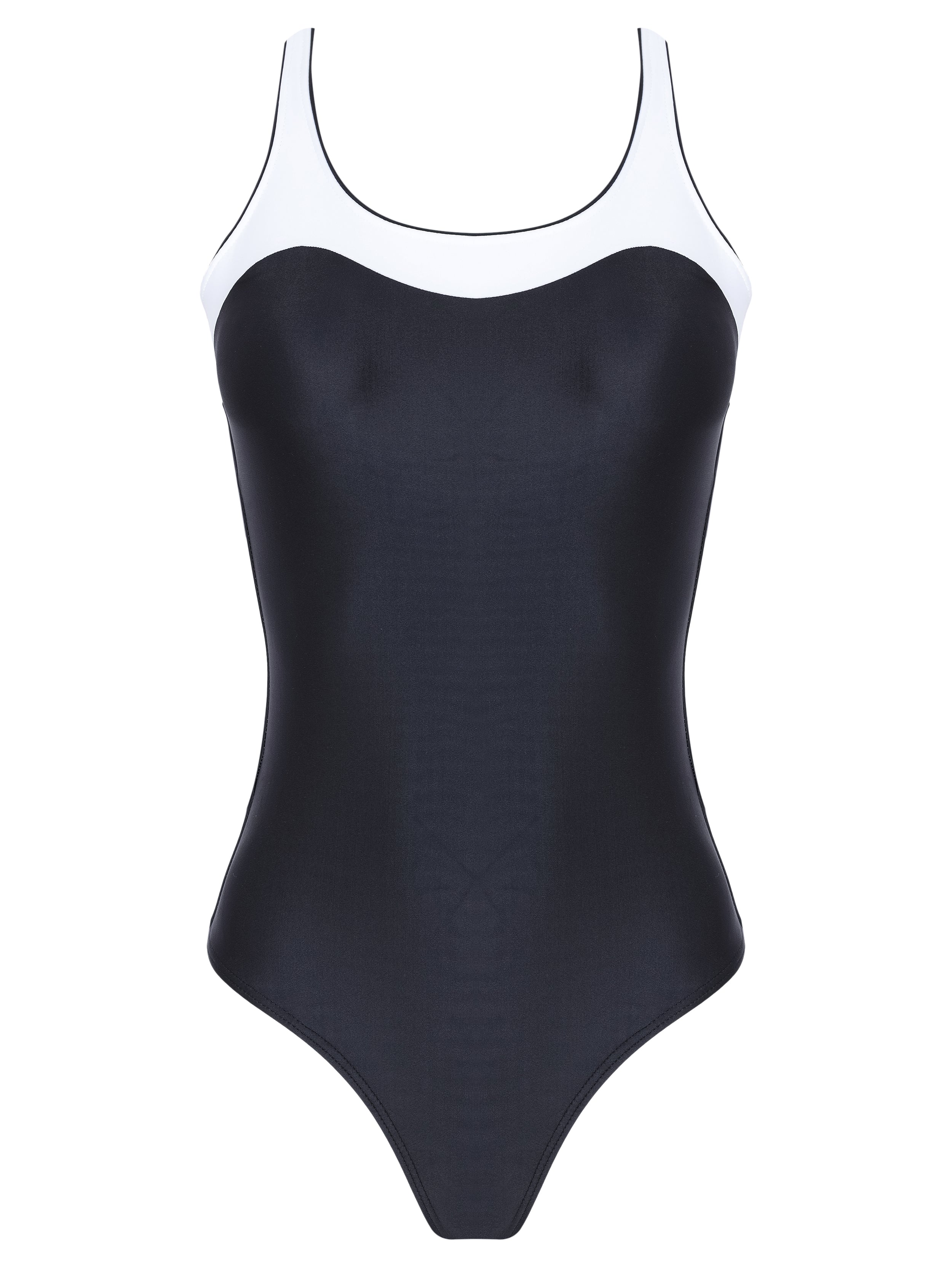 Oceanic Black and White Two-Tone Square-Neck Swimsuit