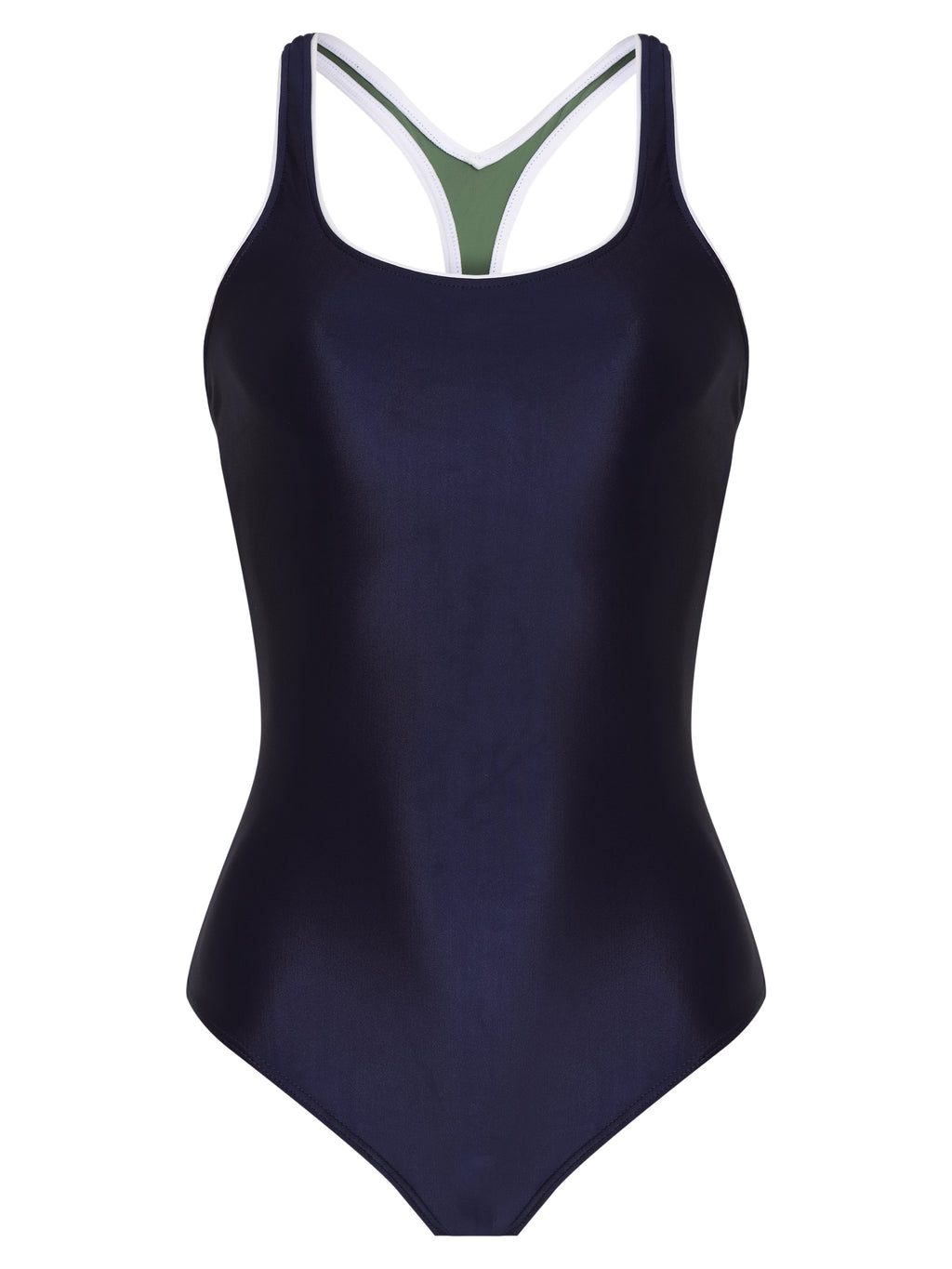 Remo Blue Cut-Out Back Contrast Trim Sporty Chic Swimsuit