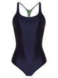 Remo Blue Cut-Out Back Contrast Trim Sporty Chic Swimsuit