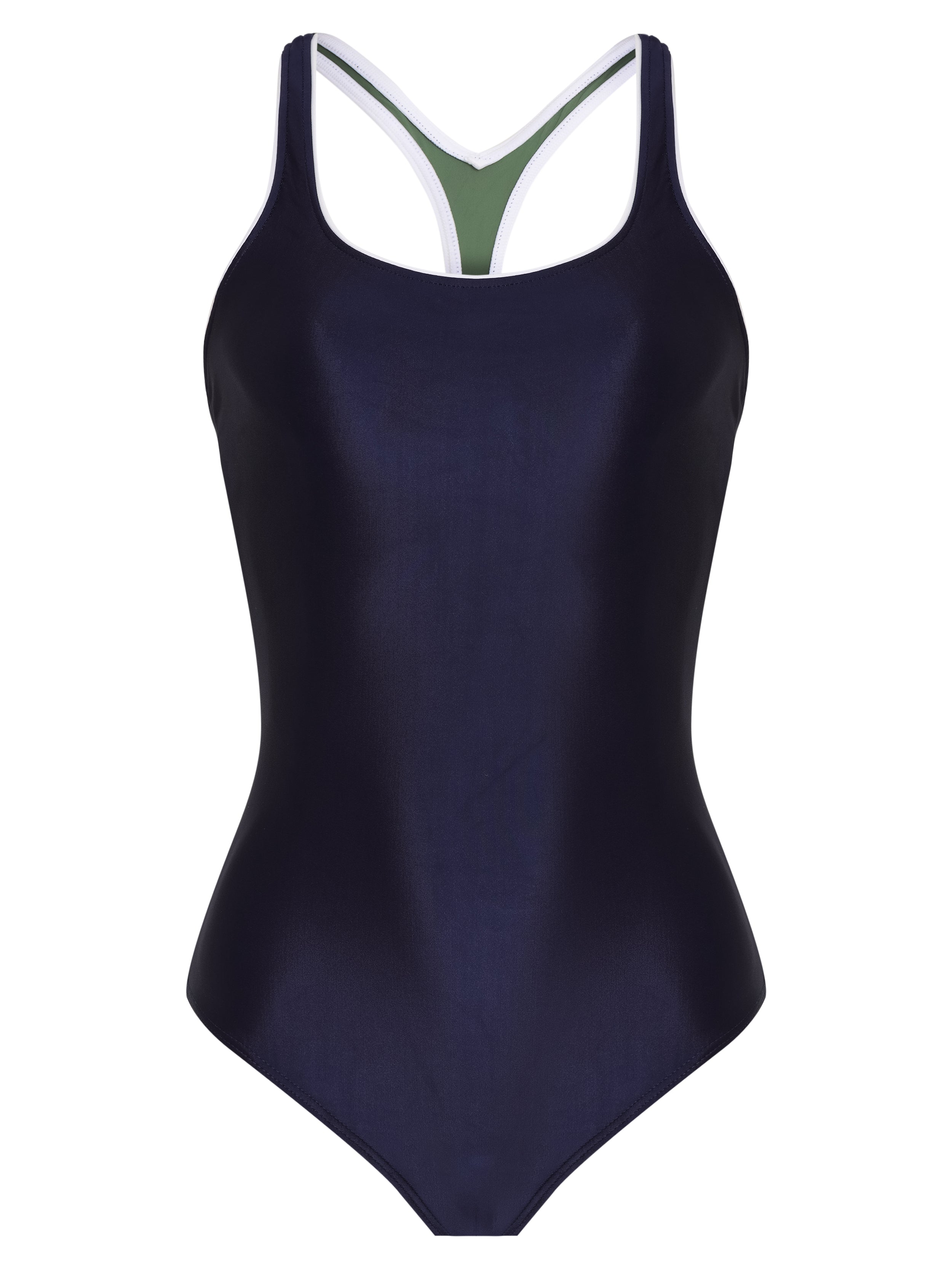 Remo Blue Cut-Out Back Contrast Trim Sporty Chic Swimsuit
