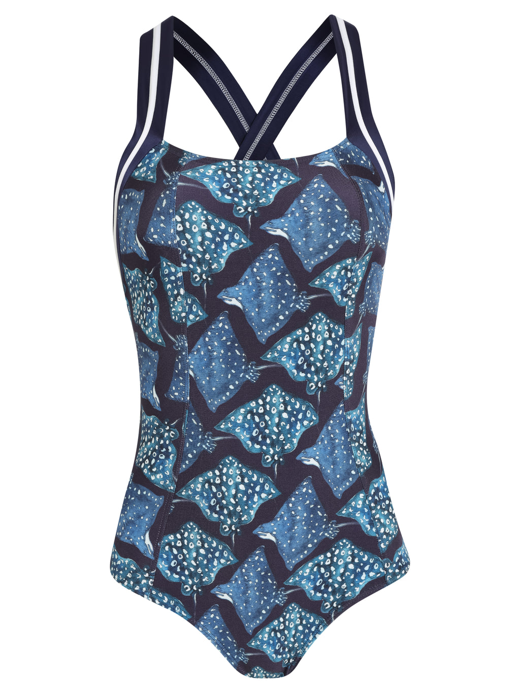 Maracatu Stingrays-Print Cross-Straps Swimsuit Raja