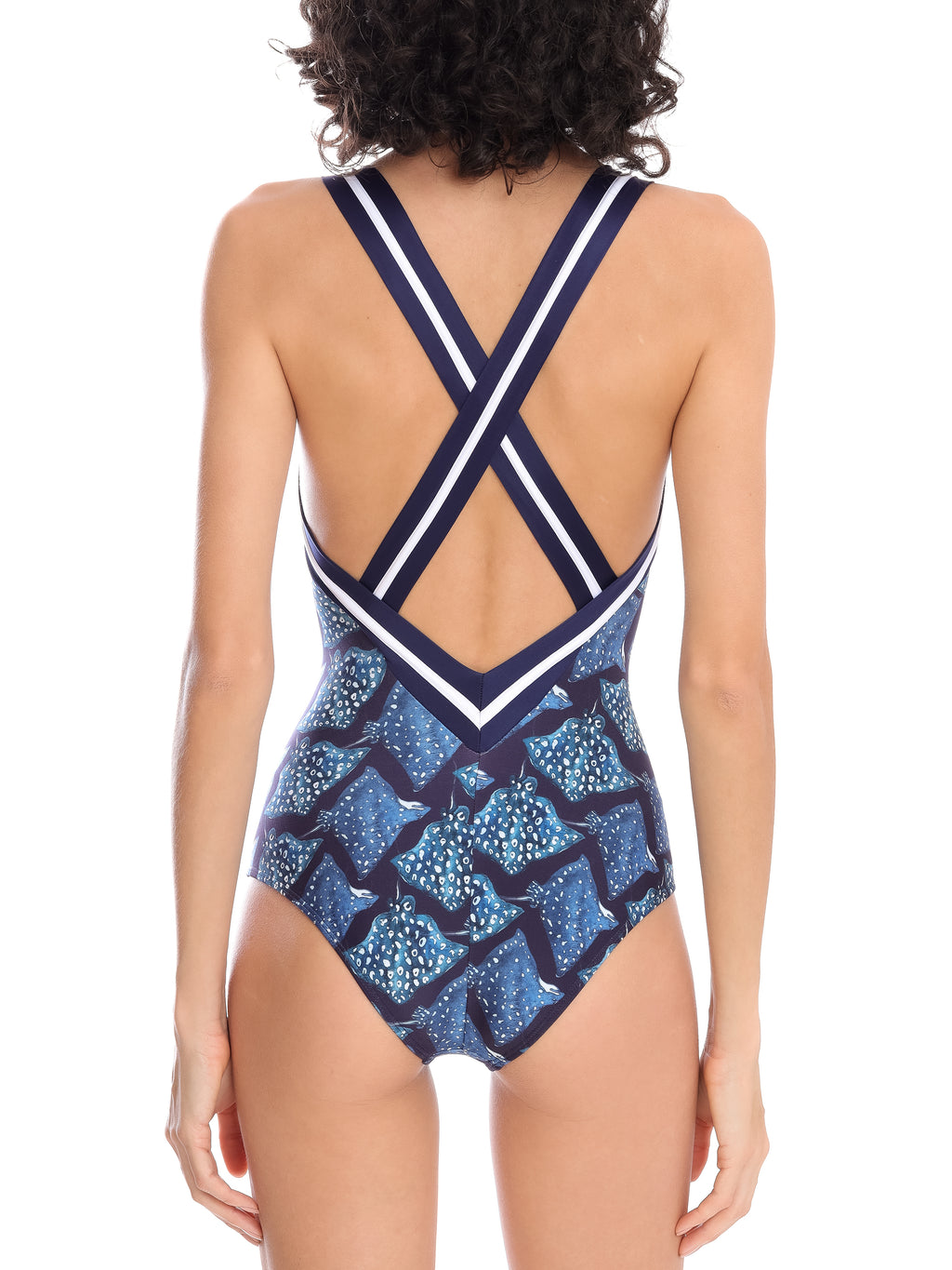 Maracatu Stingrays-Print Cross-Straps Swimsuit Raja
