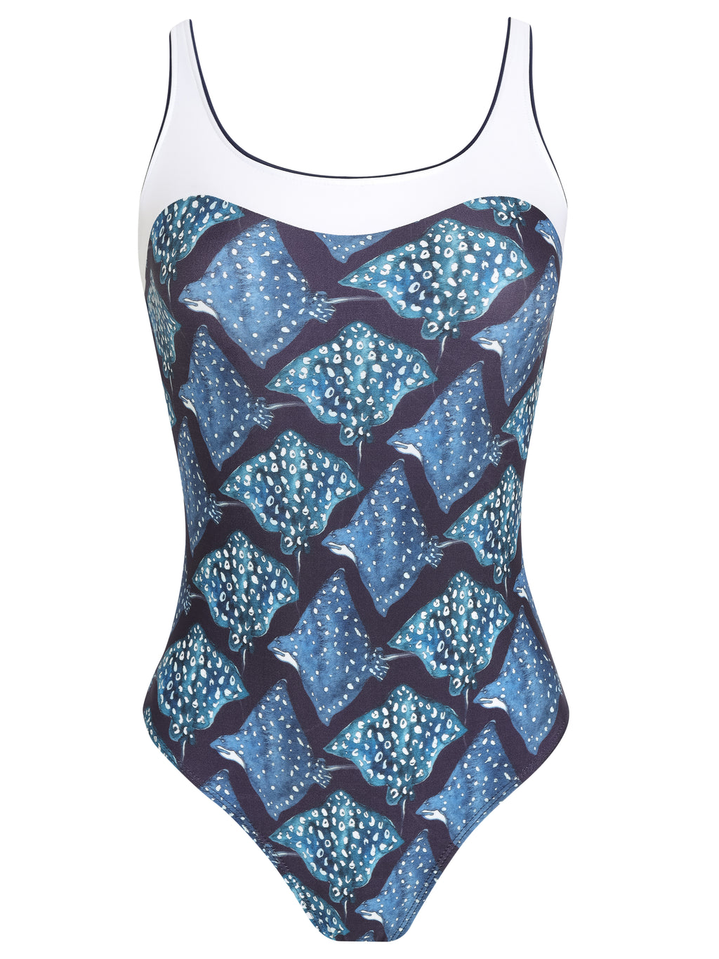 Oceanic Stingrays-Print Square-Neck Swimsuit Raja