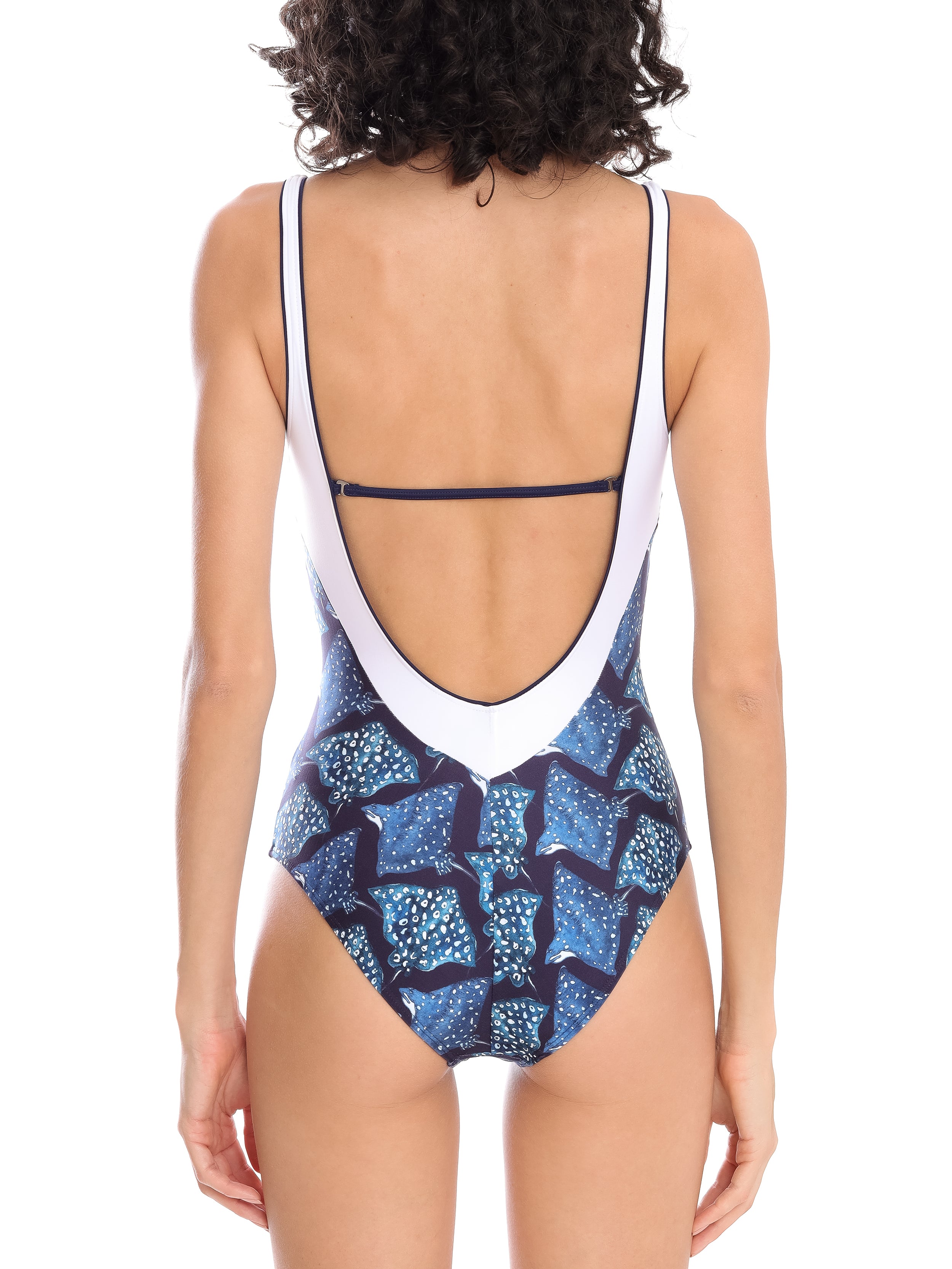 Oceanic Stingrays-Print Square-Neck Swimsuit Raja