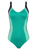 Panama Green V-Neck Low-Back Sculpting Color-Block Vertical-Panels Swimsuit