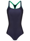 Remo Blue Cut-Out Back Contrast Trim Sporty Chic Swimsuit