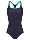 Remo Blue Cut-Out Back Contrast Trim Sporty Chic Swimsuit