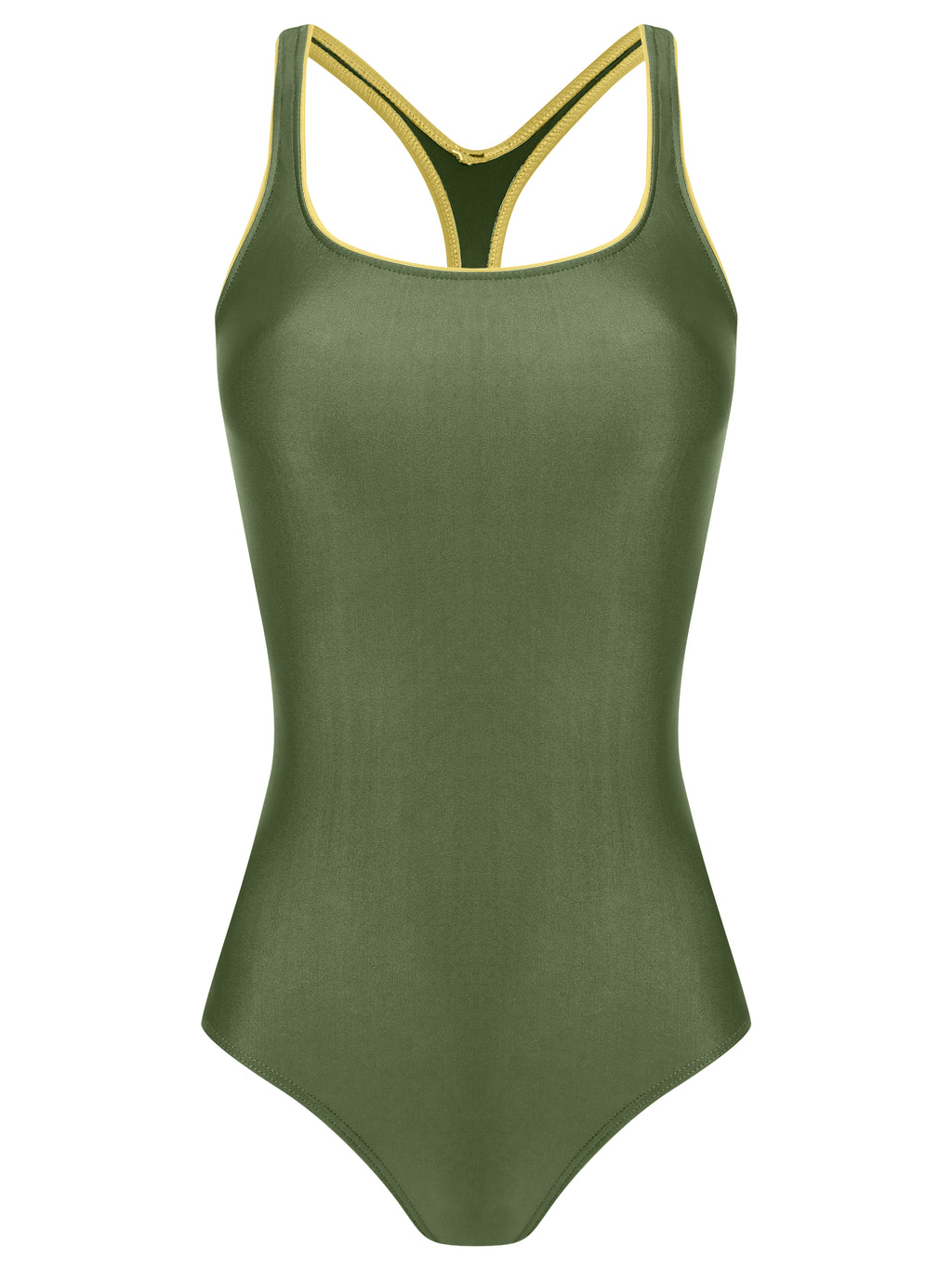Remo Green Cut-Out Back Contrast Trim Sporty Chic Swimsuit