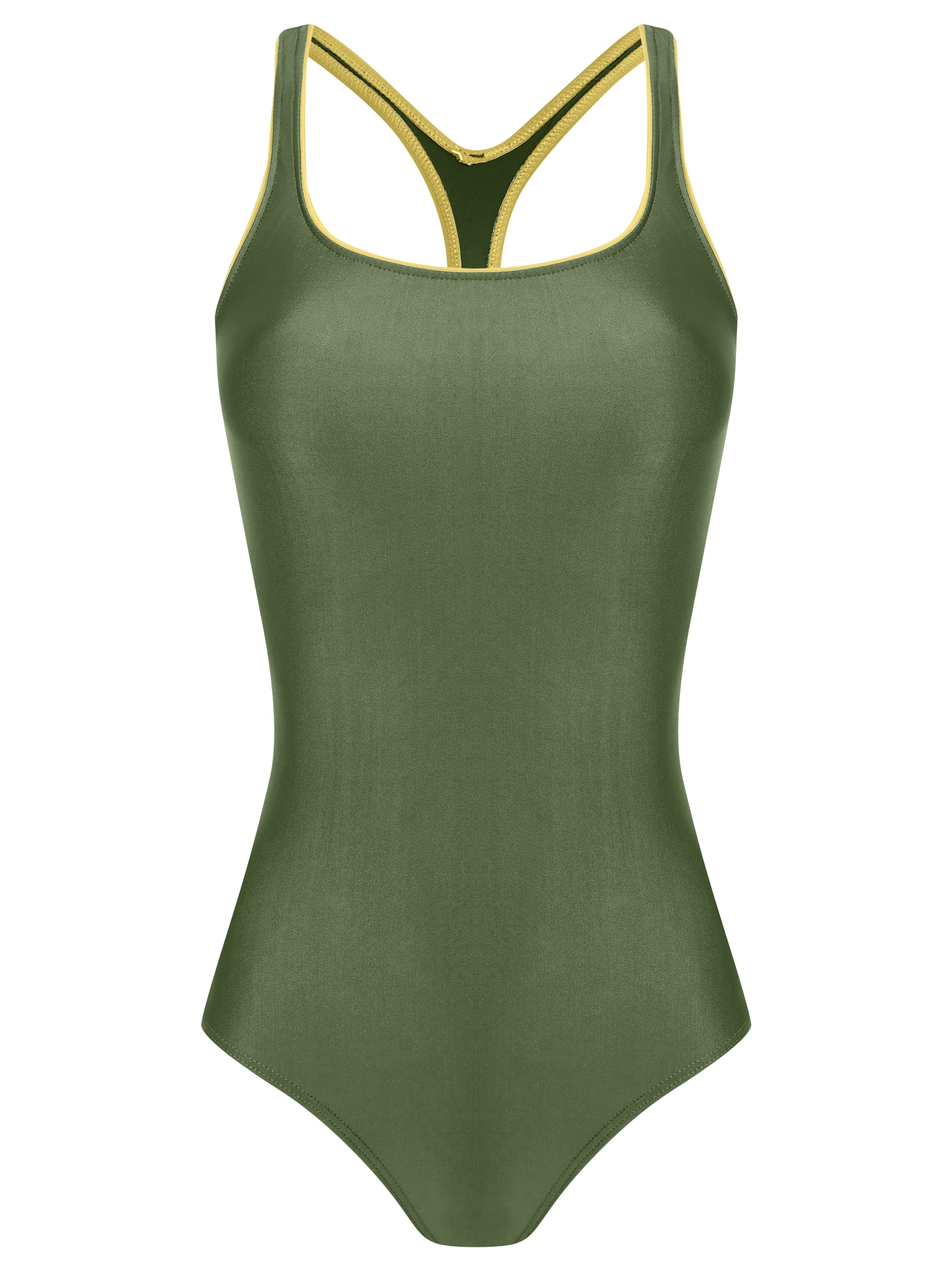 Remo Green Cut-Out Back Contrast Trim Sporty Chic Swimsuit