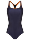 Remo Blue and Orange Cut-Out Back Contrast Trim Sporty Chic Swimsuit