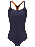 Remo Blue Cut-Out Back Contrast Trim Sporty Chic Swimsuit