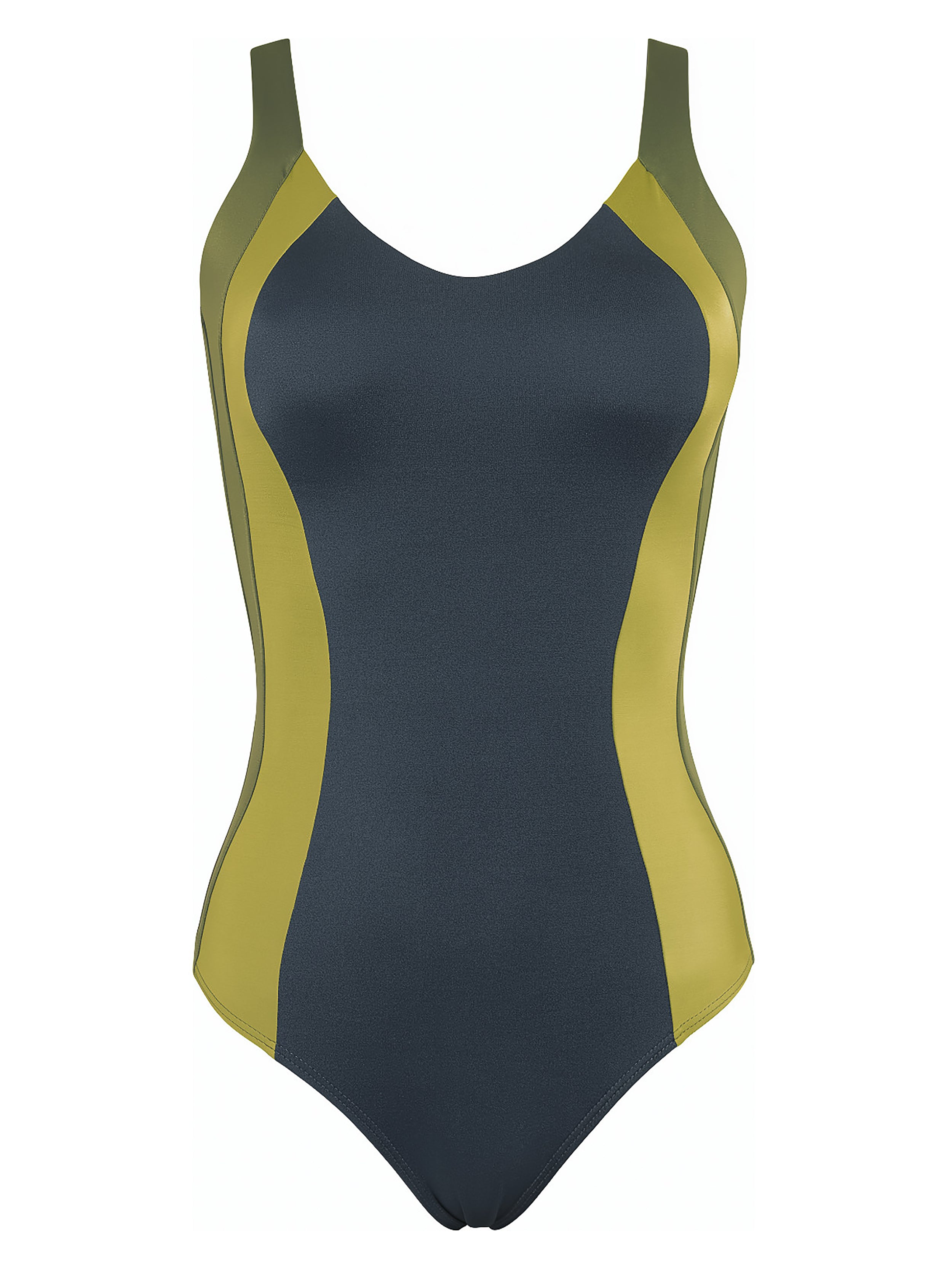 Panama Black V-Neck Low-Back Sculpting Color-Block Vertical-Panels Swimsuit