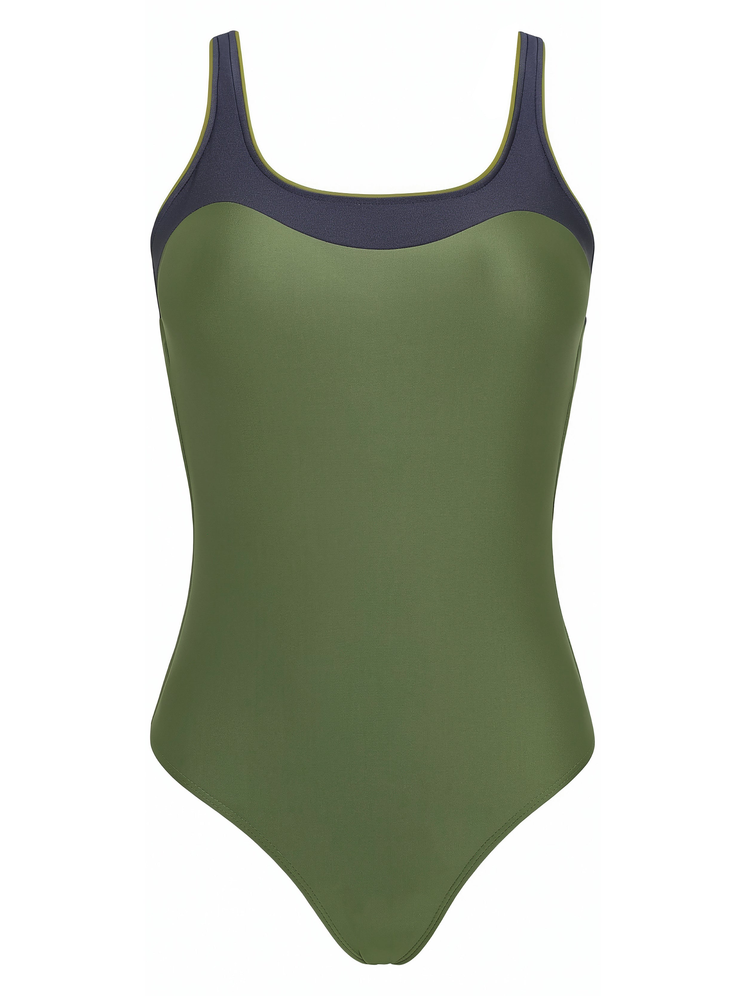 Oceanic Green and Blue Two-Tone Square-Neck Swimsuit
