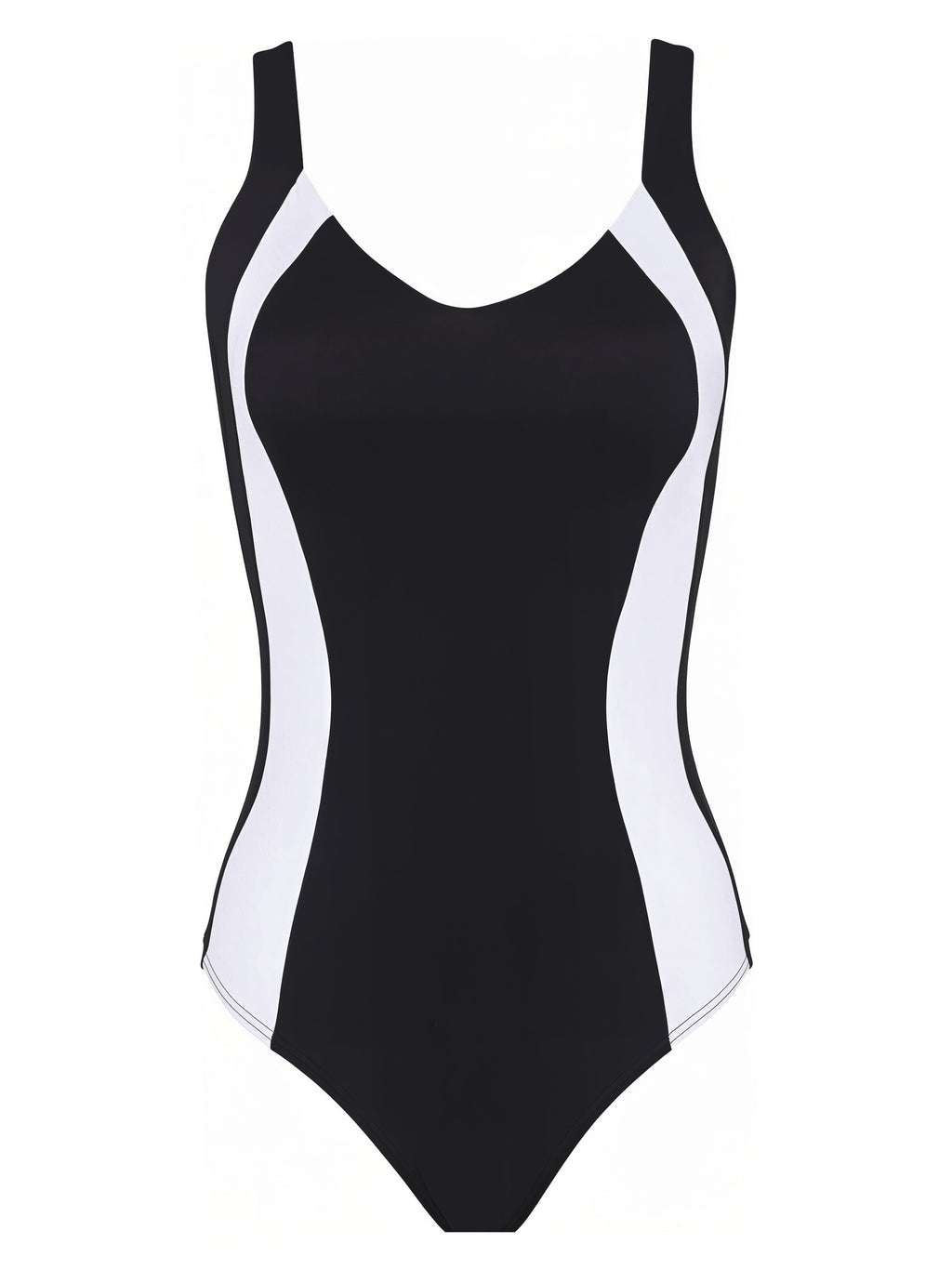 Panama Black and White V-Neck Low-Back Sculpting Color-Block Vertical-Panels Swimsuit